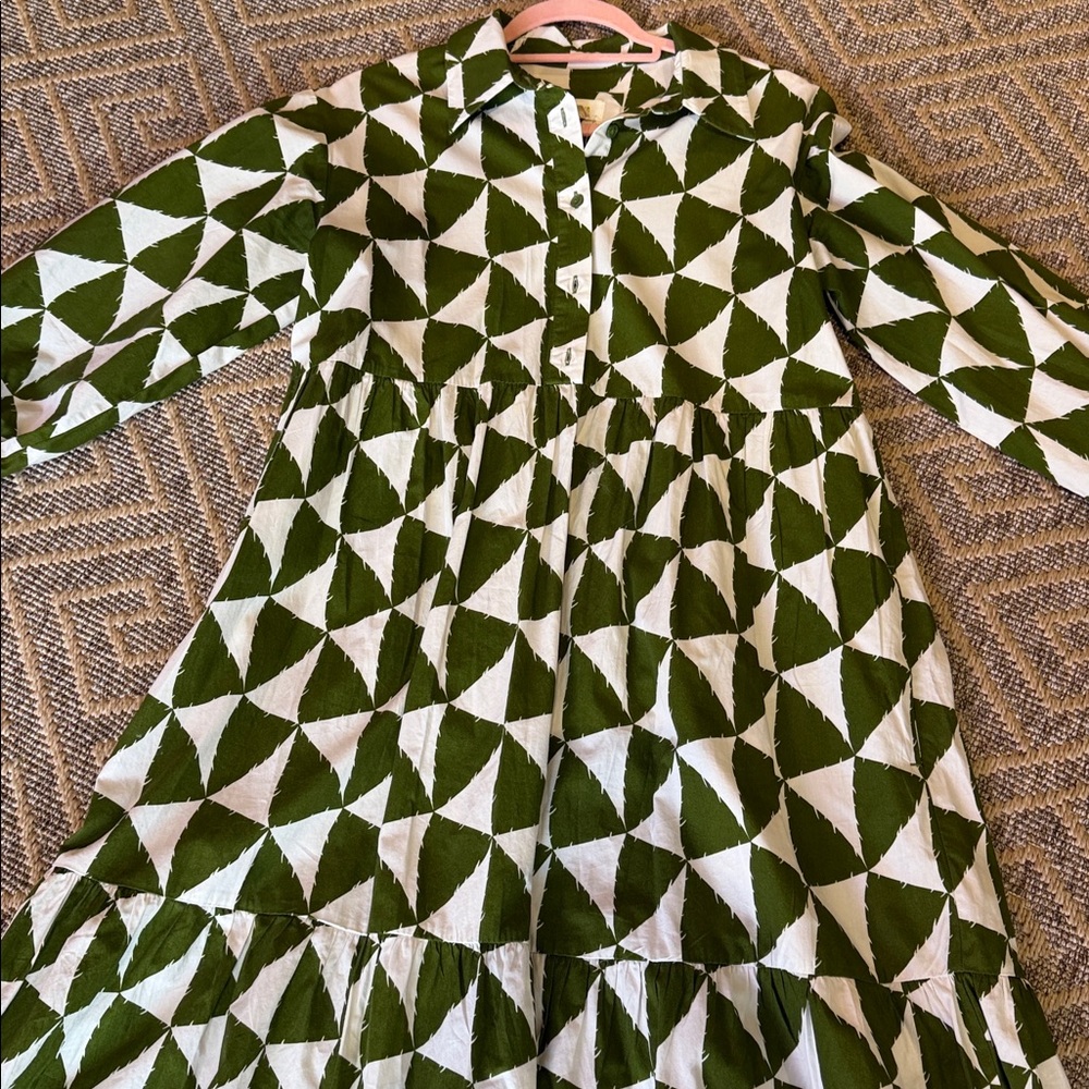 Maeve Green and White Geometric Maxi Dress - Picture 2 of 9